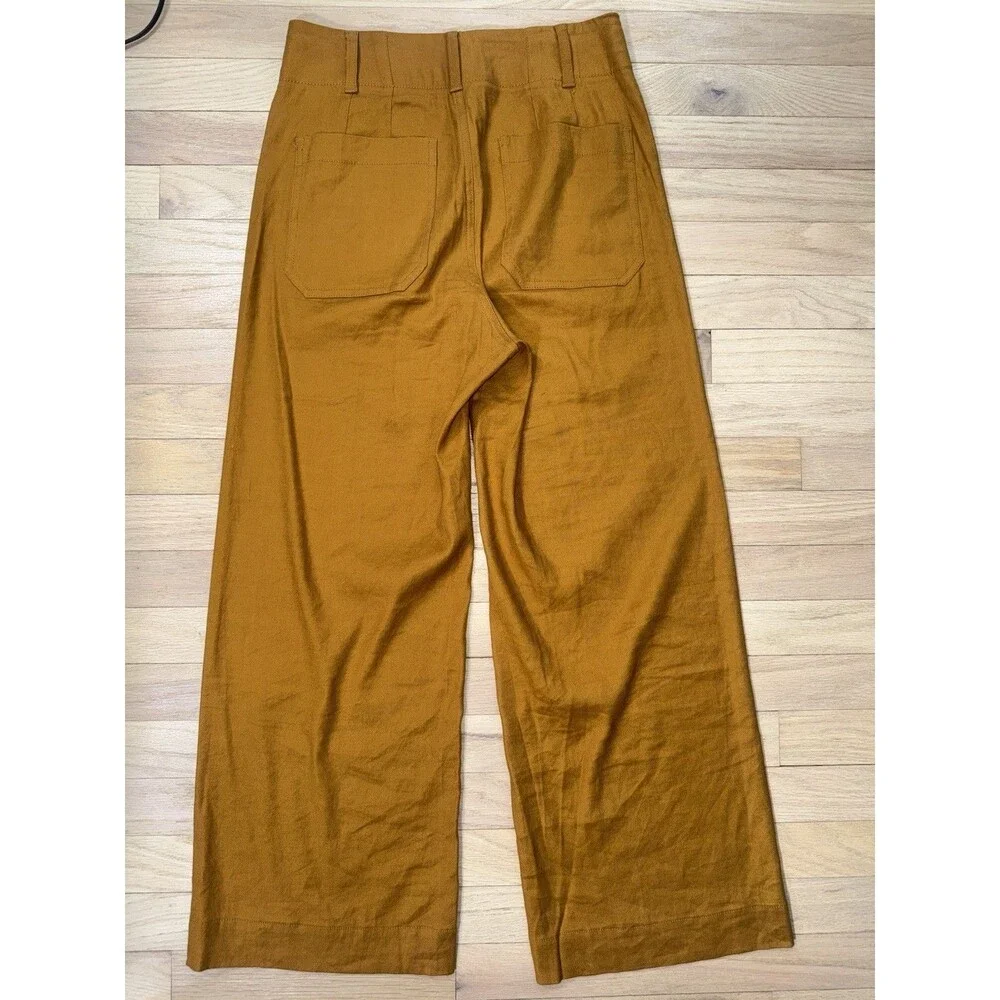 Anthropologie Maeve The Colette Linen Blend Crop Wide-Leg Pants Bronze Women 27 - Picture 2 of 8